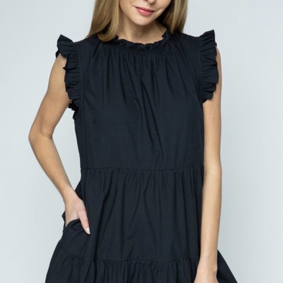 Black Ruffle Neck Dress‎ - Picture 1 of 3